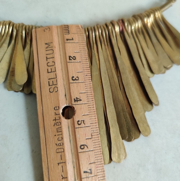 Vintage Ethnic Brass "Features" Fringe Bib Necklace - Picture 9 of 10